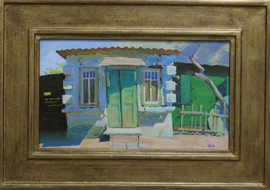 Viktor Ponomarenko (b.1987), oil on board, Verandah 2010, initialled and dated, 20 x 34cm